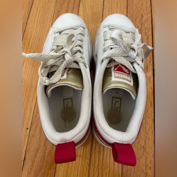 Puma Big Kids Size 4 Mayze Glitz Platform Sneakers White Gold Red - Picture 7 of 9